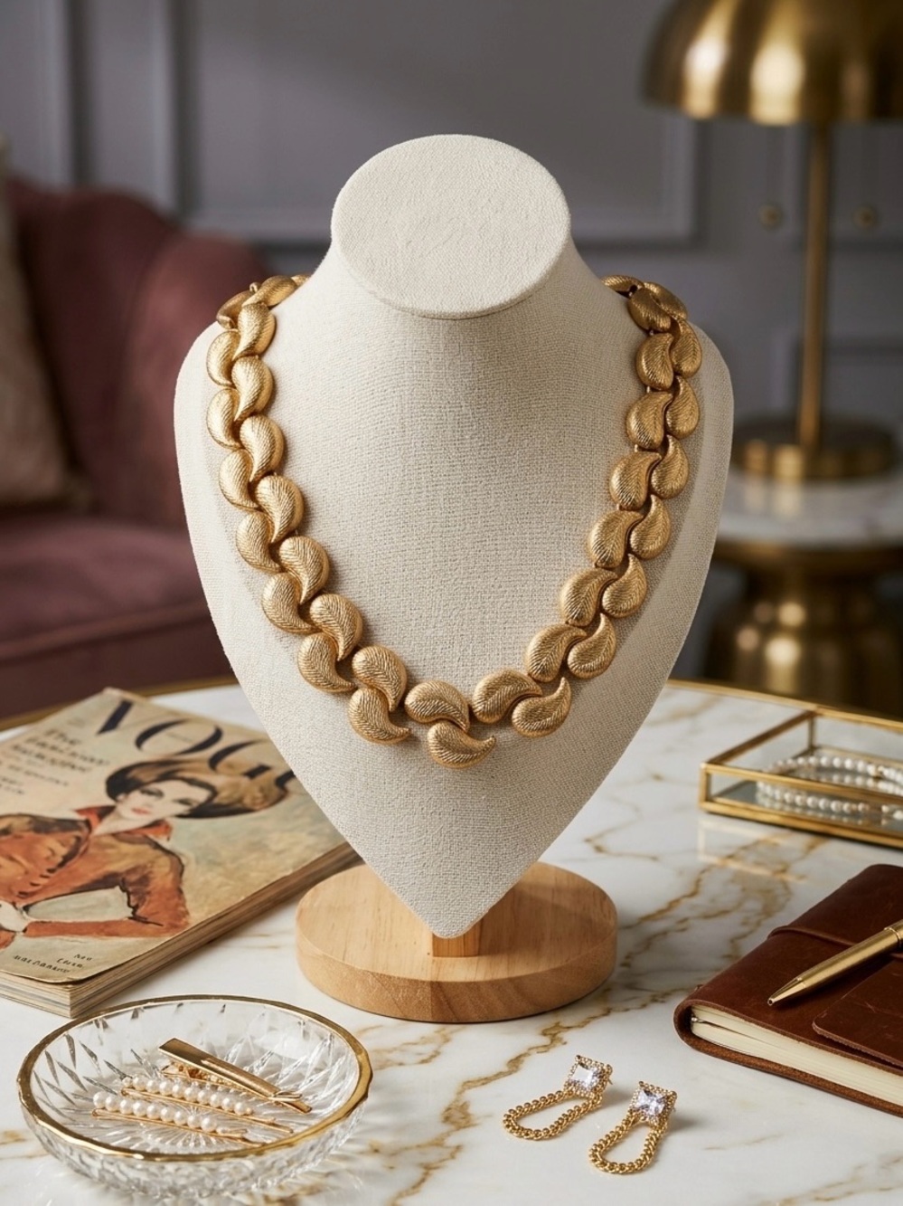Vintage Gold Chunky Link Statement Necklace Signed